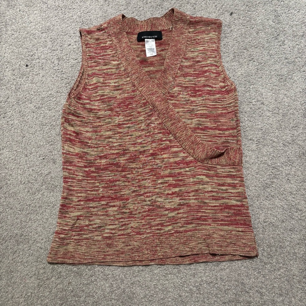 Jones New York Marled Red and Tan V-Neck Sleeveless Knit Tank